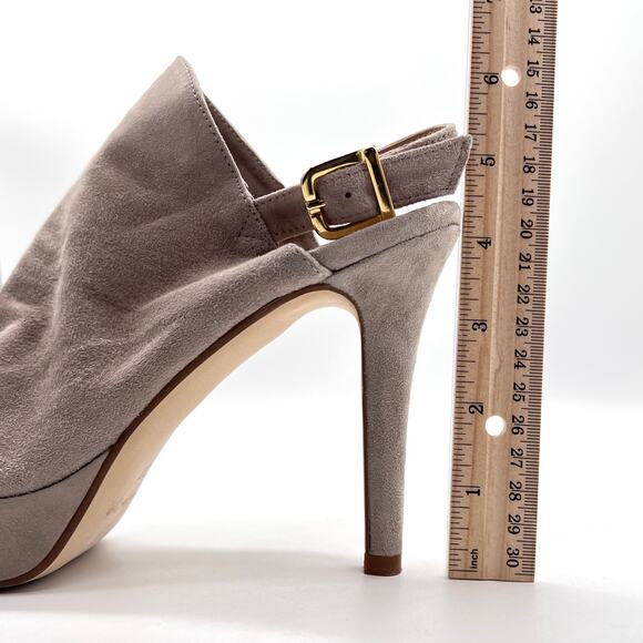 RENATTA JOP Suede Slingback Heels Womens 37 Taupe Gray Platform Stiletto Strap - Picture 12 of 13